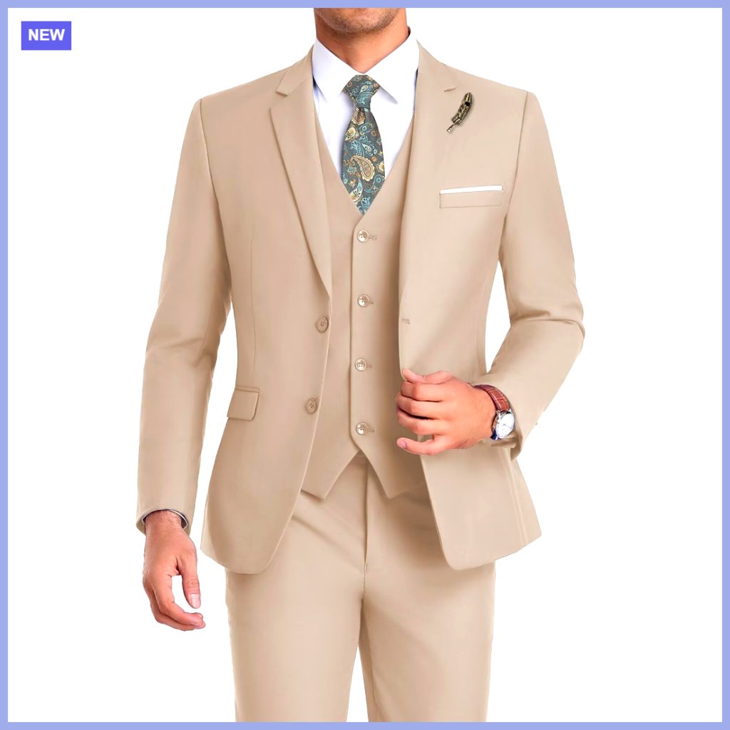 Polyester Viscose Slim Fit 3-Piece Suit With Notched Lapel Jacket